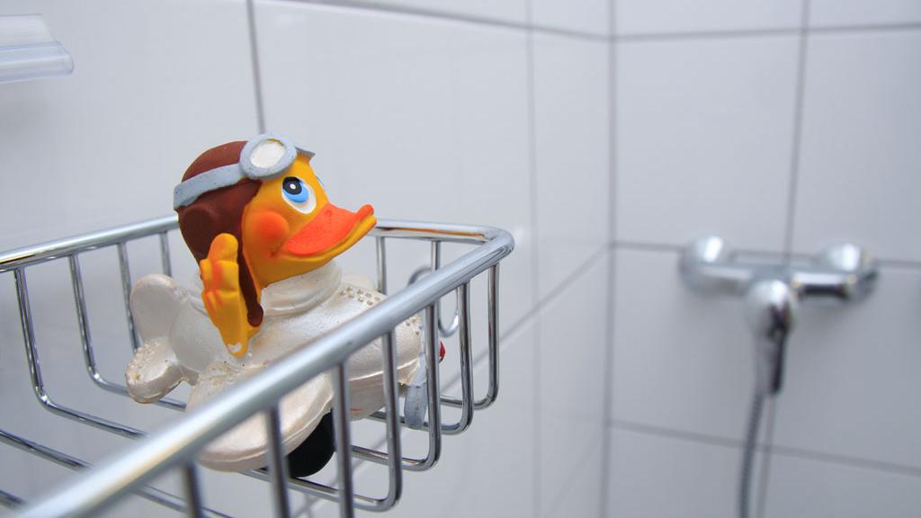Die Ente begrüßt Sie zum Duschen...